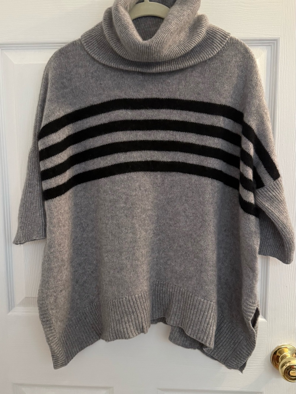 360 Sweater Grey & Black Striped Cowl Neck Cashmere Sweater